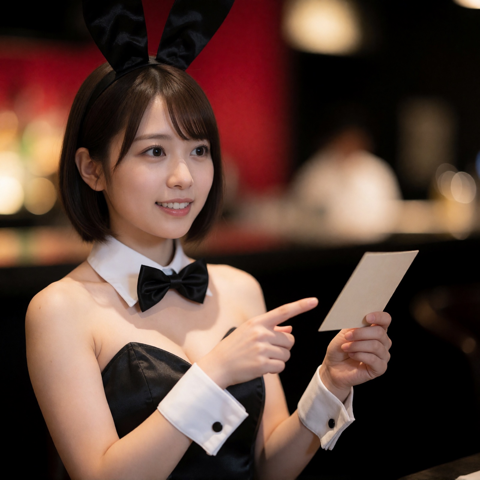メニューを示しながら接客するキャストのAIイメージ